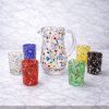 set bicchieri N 6 + caraffa decoro a macchie 6 colori diversi